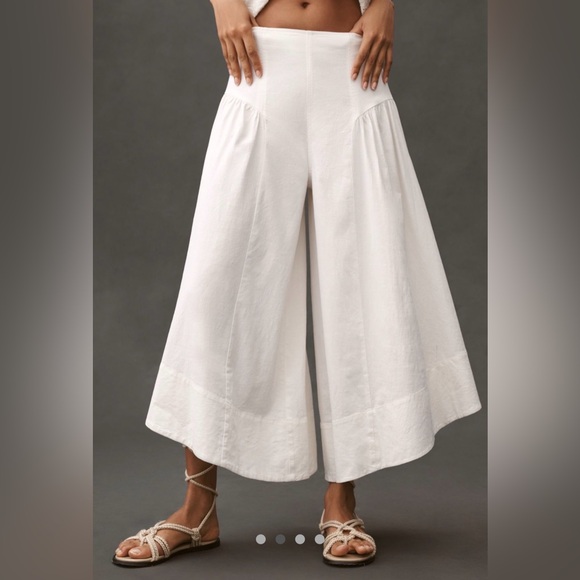 Anthropologie Pants - Anthropologie Linen Extended Waist Pants Wide Leg Ankle Ivory White 10 NWT